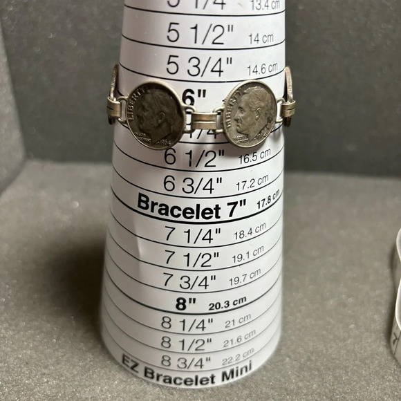 Sterling Silver 900 and 90 Percent Silver Dime 7 Inch Bracelet 19 Grams - Picture 7 of 8